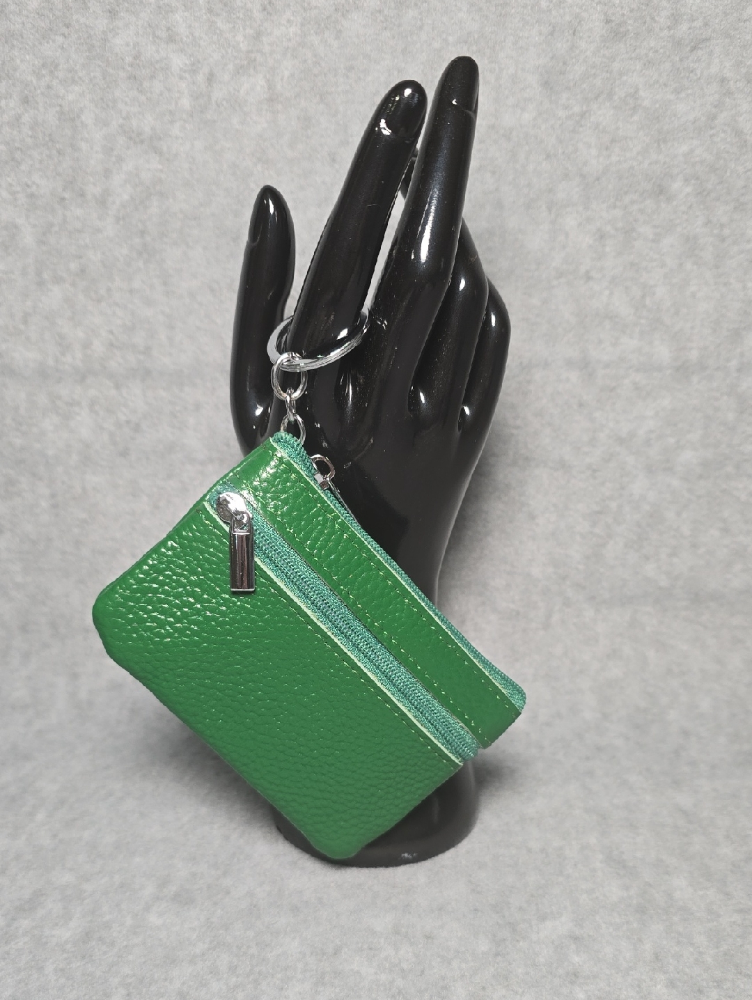 Green Leather Key  Card Holder Pouch With Key Ring